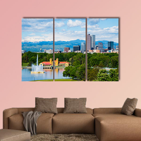 Denver Colorado downtown with City Park multi panel canvas wall art