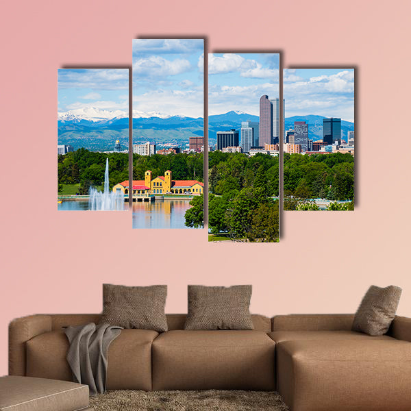 Denver Colorado downtown with City Park multi panel canvas wall art