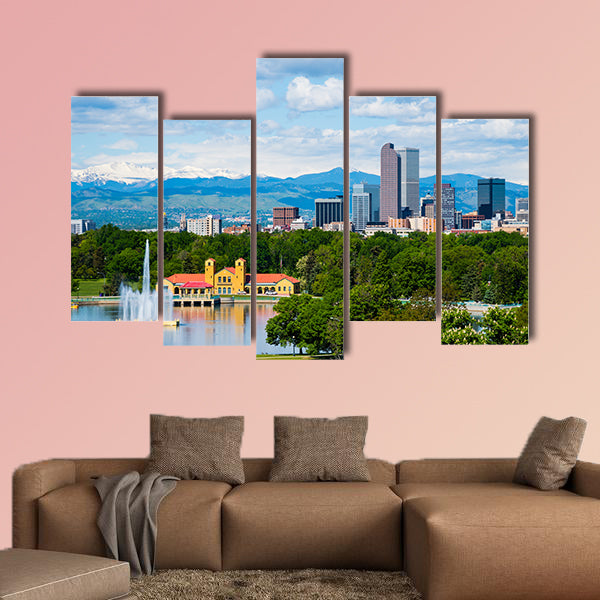 Denver Colorado downtown with City Park multi panel canvas wall art