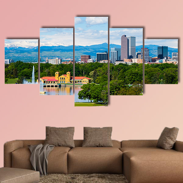 Denver Colorado downtown with City Park multi panel canvas wall art