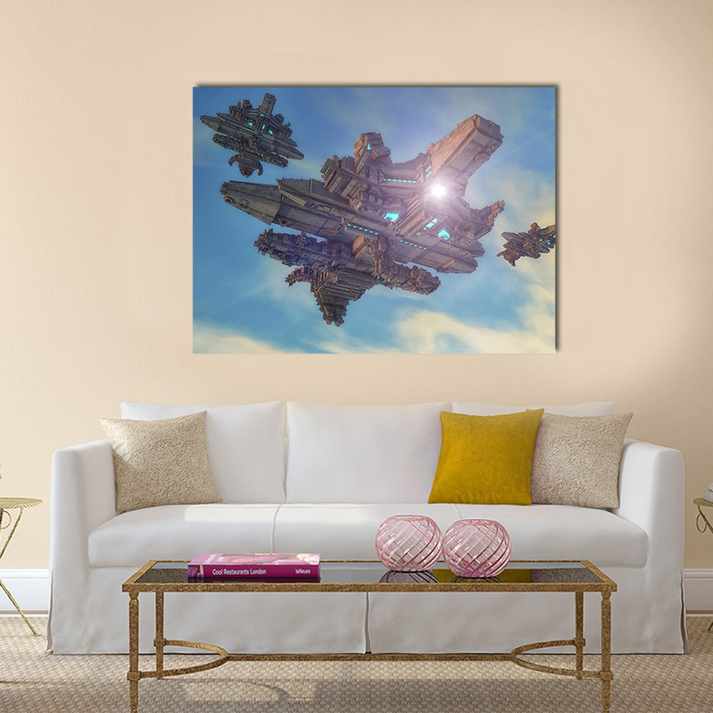 Alien ship. Unidentified flying object Multi Panel Canvas Wall Art