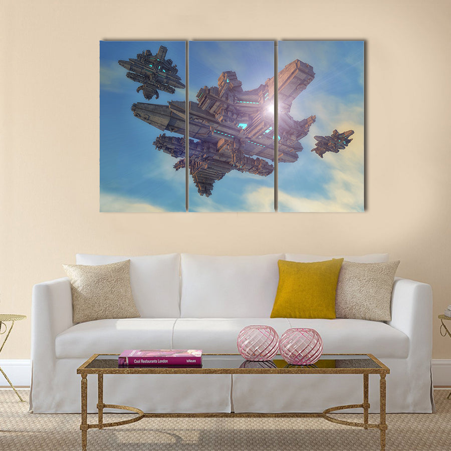 Alien ship. Unidentified flying object Multi Panel Canvas Wall Art