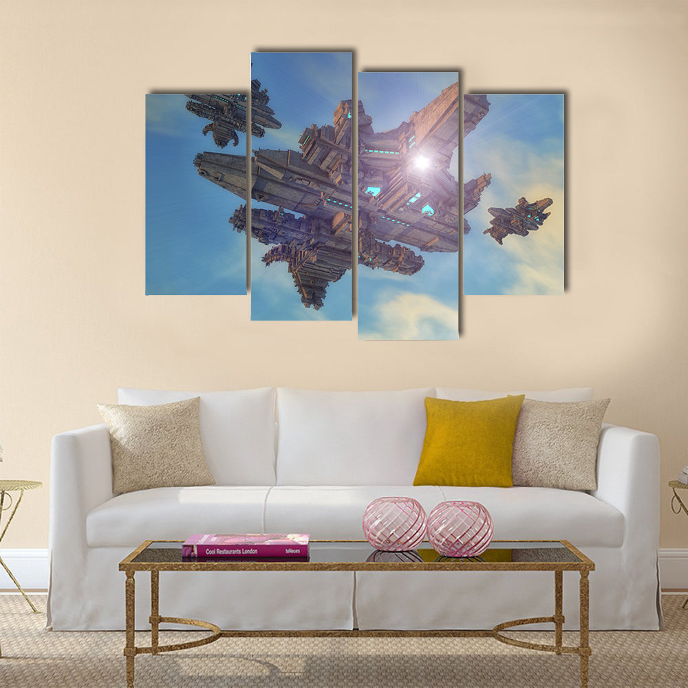 Alien ship. Unidentified flying object Multi Panel Canvas Wall Art
