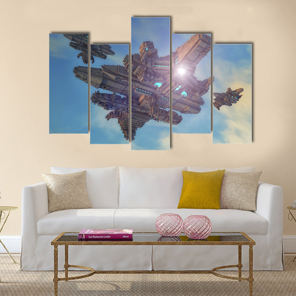 Alien ship. Unidentified flying object Multi Panel Canvas Wall Art