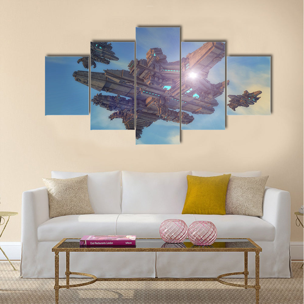 Alien ship. Unidentified flying object Multi Panel Canvas Wall Art