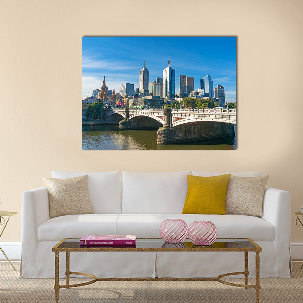 CBD Cityscape With The Price Bridge Over The Yerra River, Melbourne, Multi Panel Canvas Wall Art