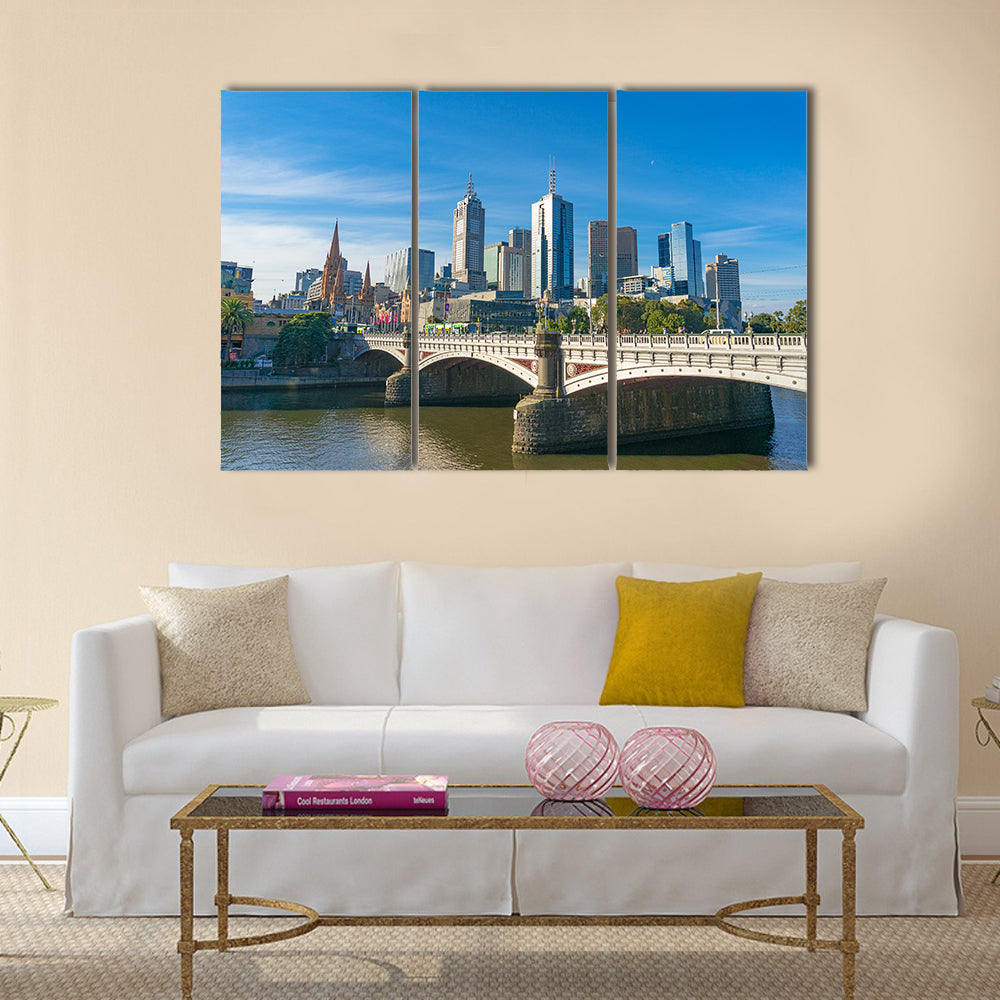 CBD Cityscape With The Price Bridge Over The Yerra River, Melbourne, Multi Panel Canvas Wall Art