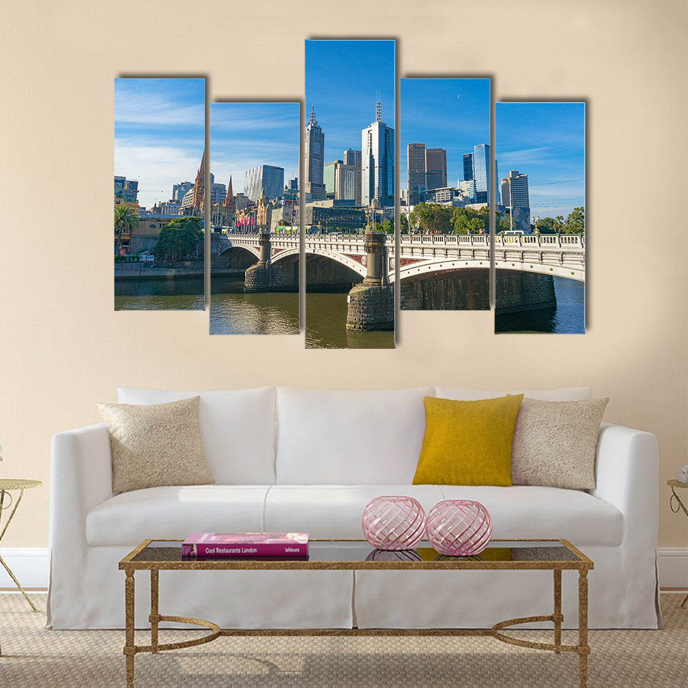 CBD Cityscape With The Price Bridge Over The Yerra River, Melbourne, Multi Panel Canvas Wall Art