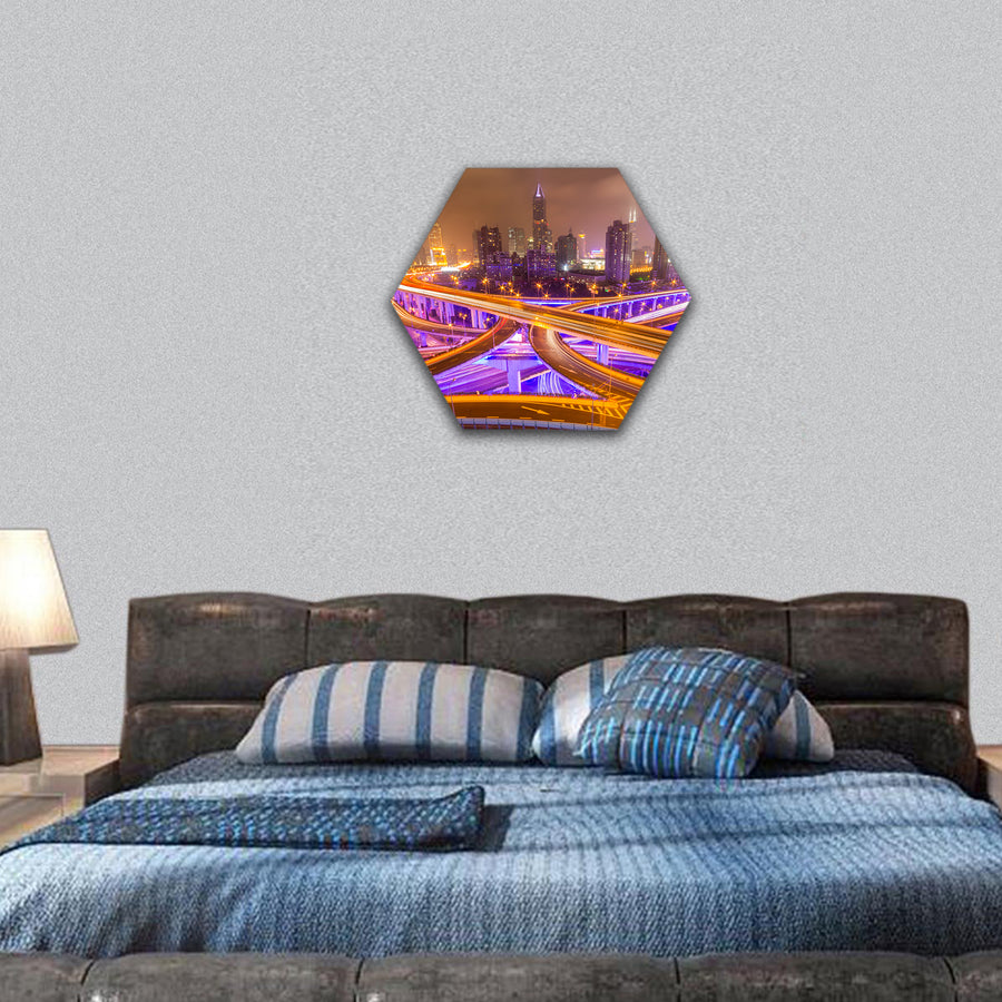 shanghai elevated road junction and interchange overpass hexagonal canvas wall art