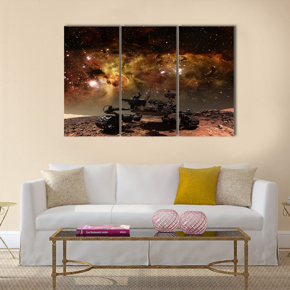 Curiosity rover exploring the surface of Mar Multi Panel Canvas Wall Art