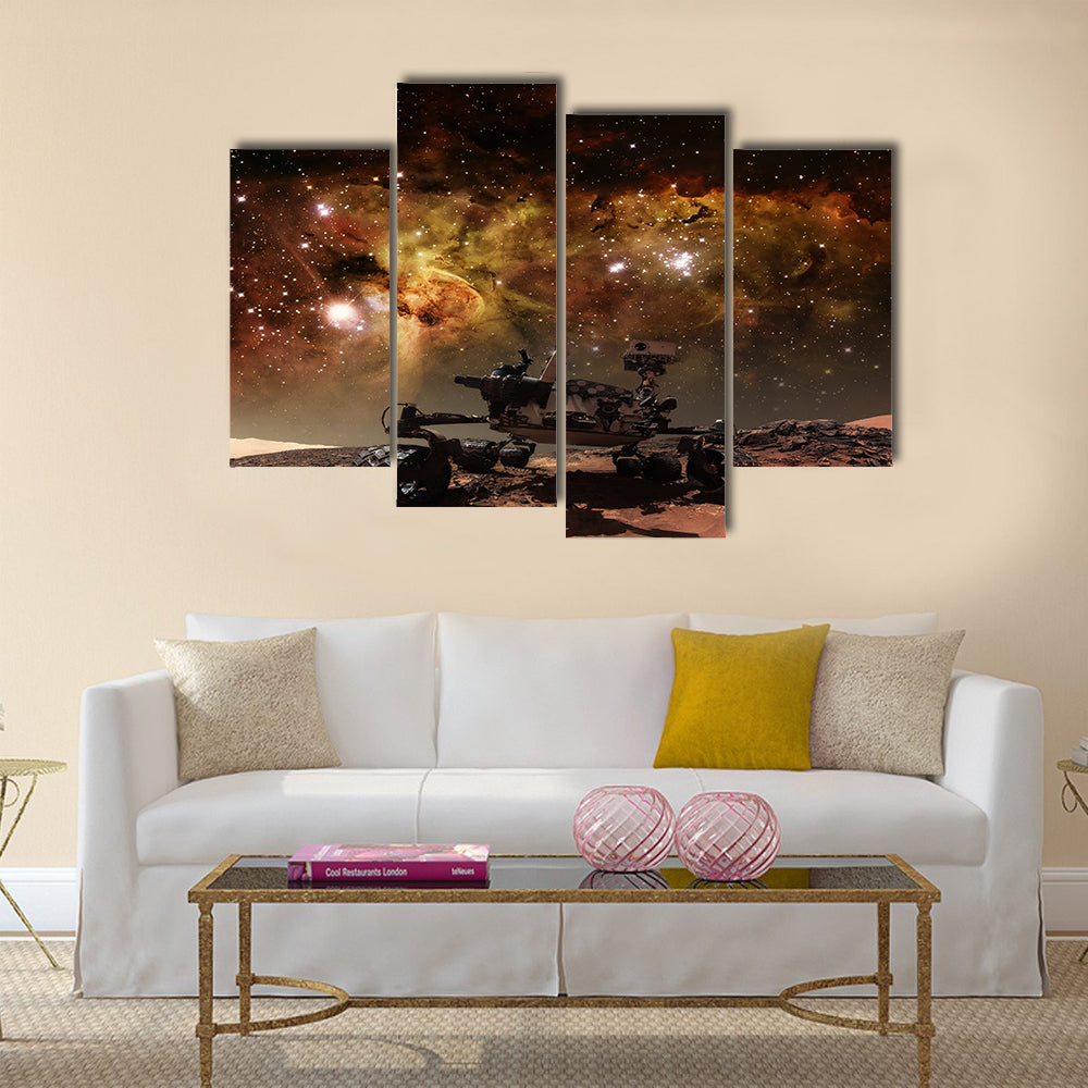 Curiosity rover exploring the surface of Mar Multi Panel Canvas Wall Art