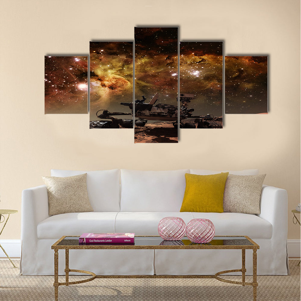 Curiosity rover exploring the surface of Mar Multi Panel Canvas Wall Art