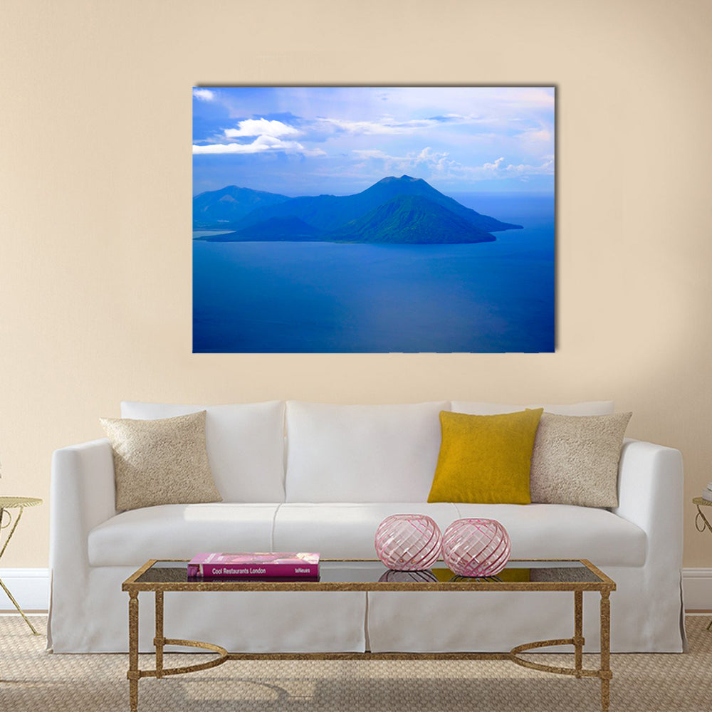 Aerial view to Tavurvur volcano at Rabaul New Britain island Papua New Guinea Multi panel canvas wall art