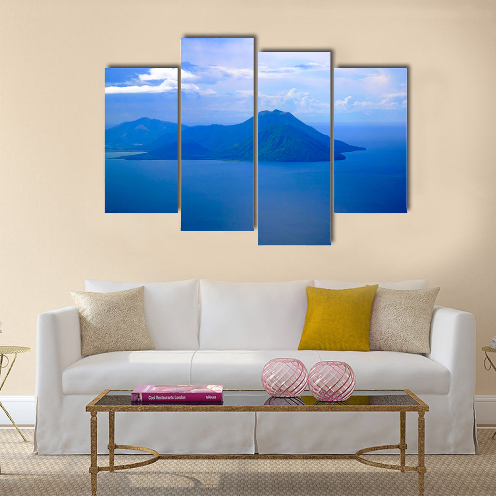 Aerial view to Tavurvur volcano at Rabaul New Britain island Papua New Guinea Multi panel canvas wall art