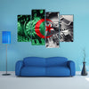 Military tank close-up Caterpillar Track with Algeria flag Background Multi panel canvas wall art