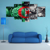 Military tank close-up Caterpillar Track with Algeria flag Background Multi panel canvas wall art