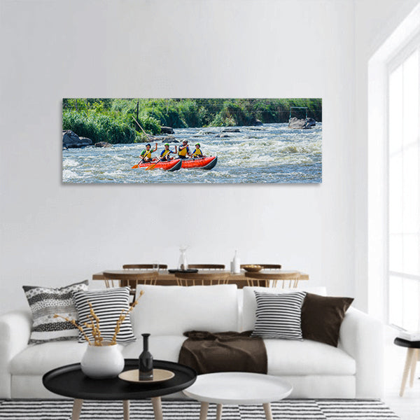 Happy family of four on the catamaran Panoramic canvas Wall Art