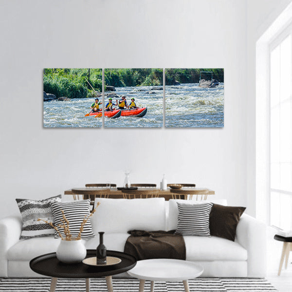 Happy family of four on the catamaran Panoramic canvas Wall Art