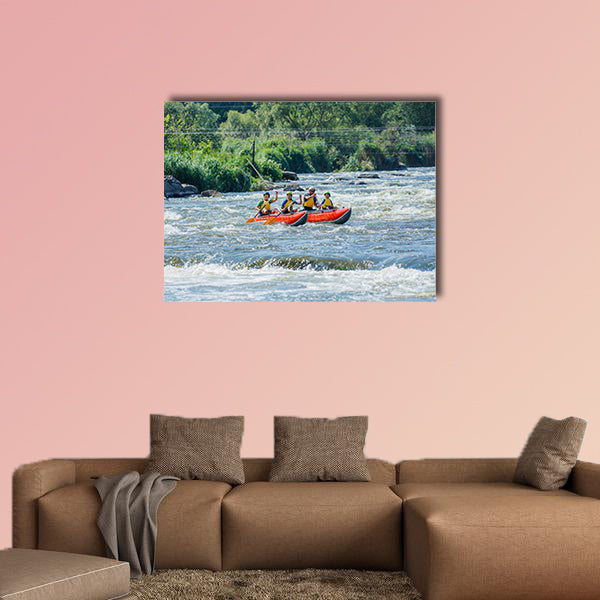 Happy family of four on the catamaran Multi panel canvas wall art