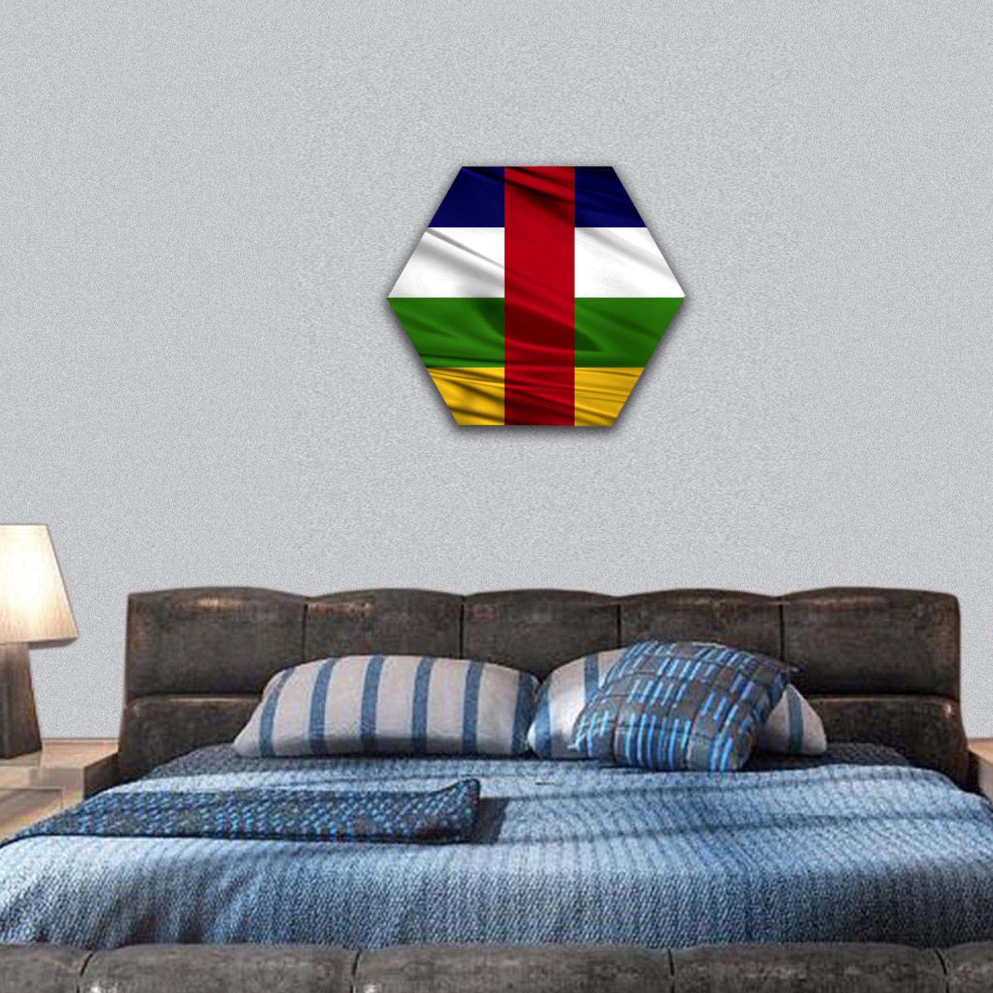 Realistic flag of Central African hexagonal canvas wall art