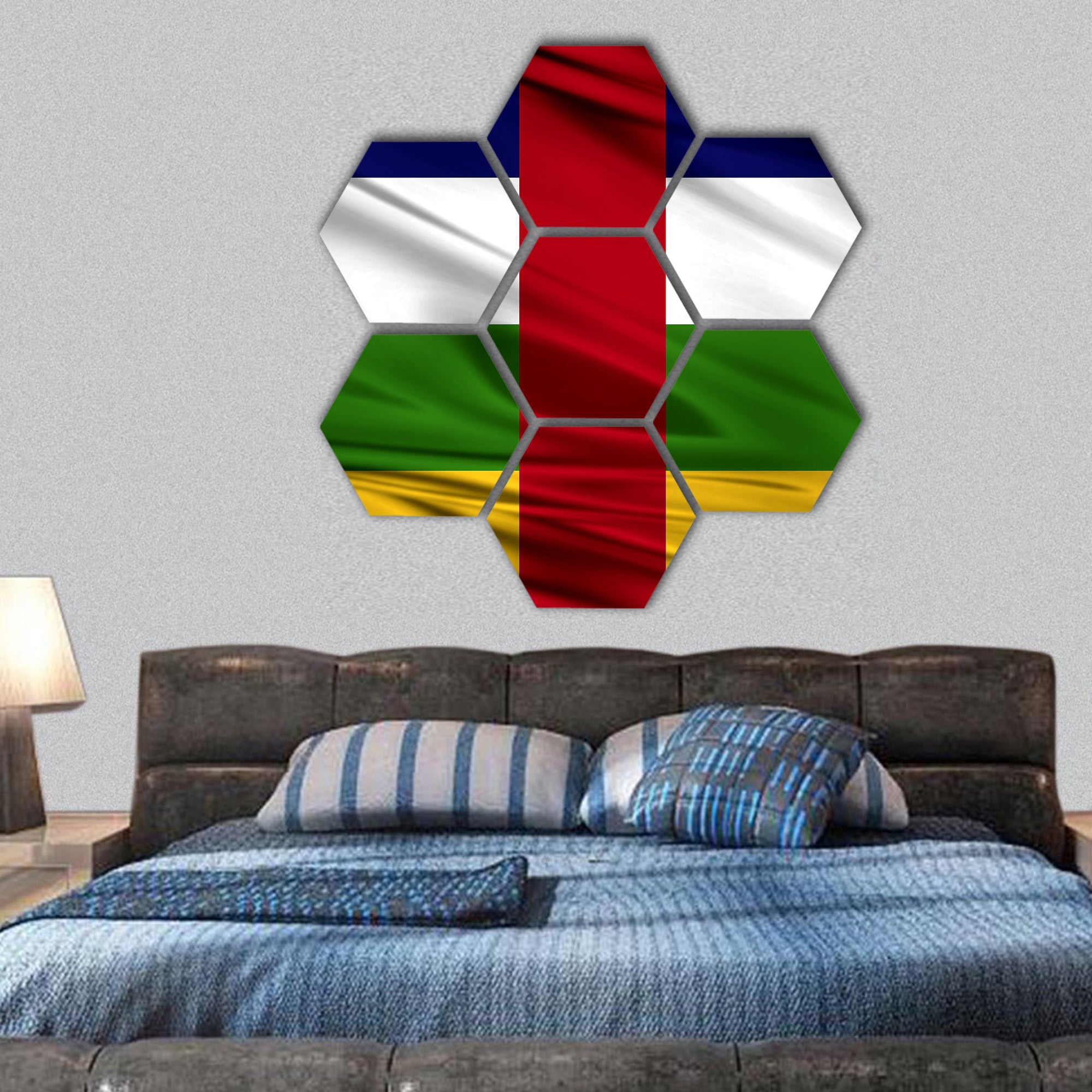 Realistic flag of Central African hexagonal canvas wall art