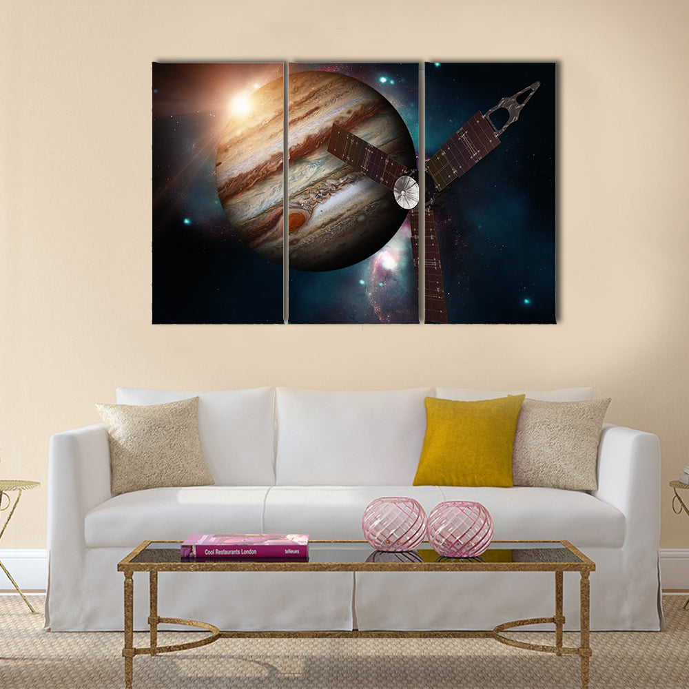 Juno spacecraft and Jupiter Multi Panel Canvas Wall Art