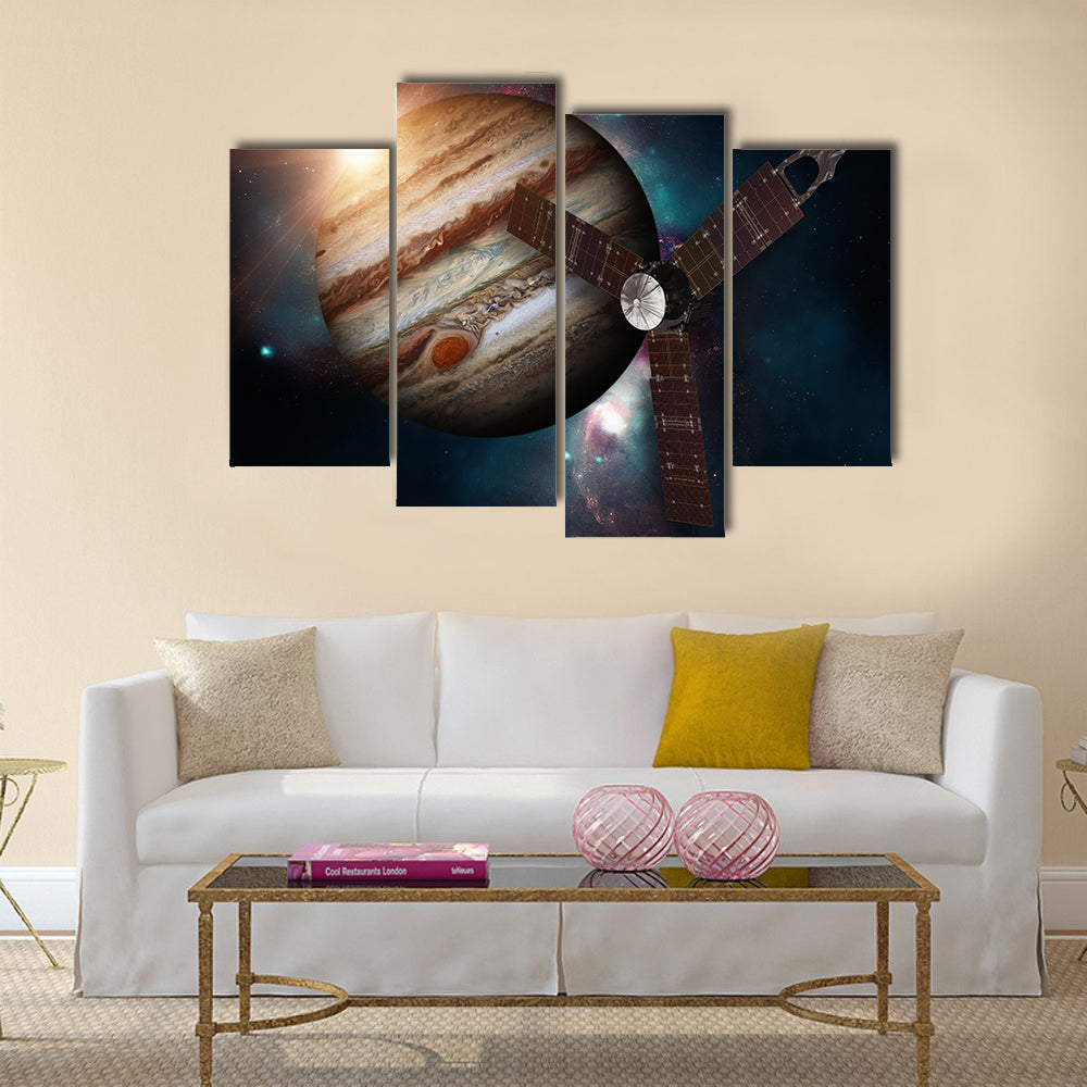 Juno spacecraft and Jupiter Multi Panel Canvas Wall Art