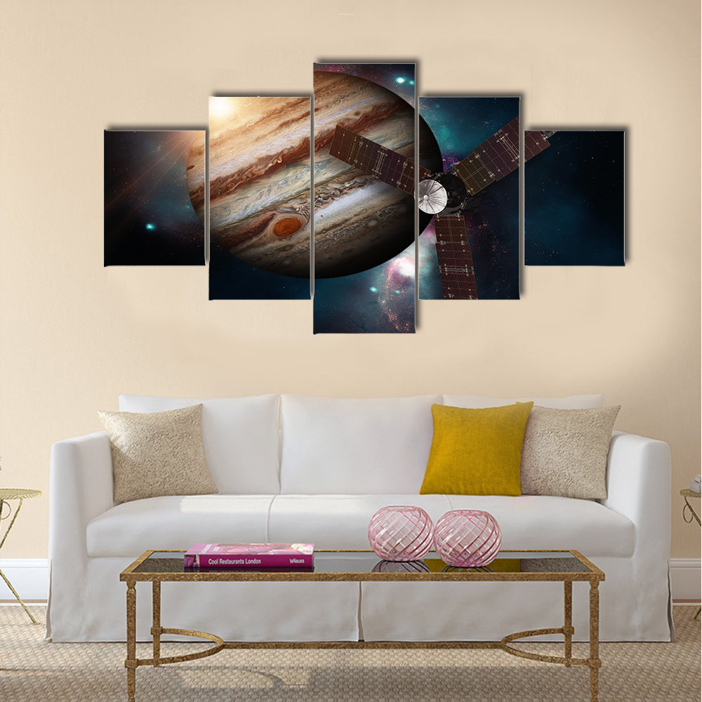 Juno spacecraft and Jupiter Multi Panel Canvas Wall Art