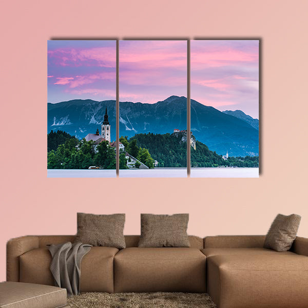 Early morning at Bled Lake in Slovenia multi panel canvas wall art
