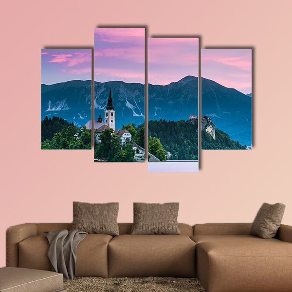 Early morning at Bled Lake in Slovenia multi panel canvas wall art