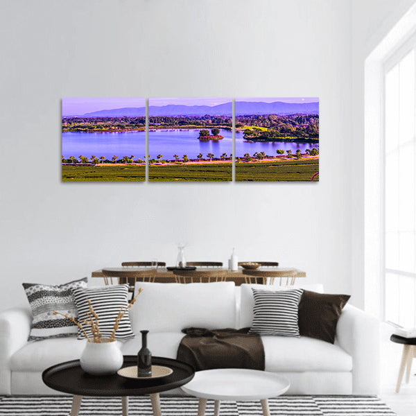 Tea plantation with lake in Thai, Thailand Panoramic canvas Wall Art