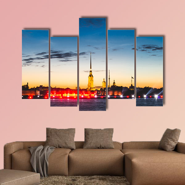 Peter and Paul fortress in sunrise Saint-Petersburg multi panel canvas wall art