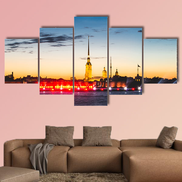 Peter and Paul fortress in sunrise Saint-Petersburg multi panel canvas wall art