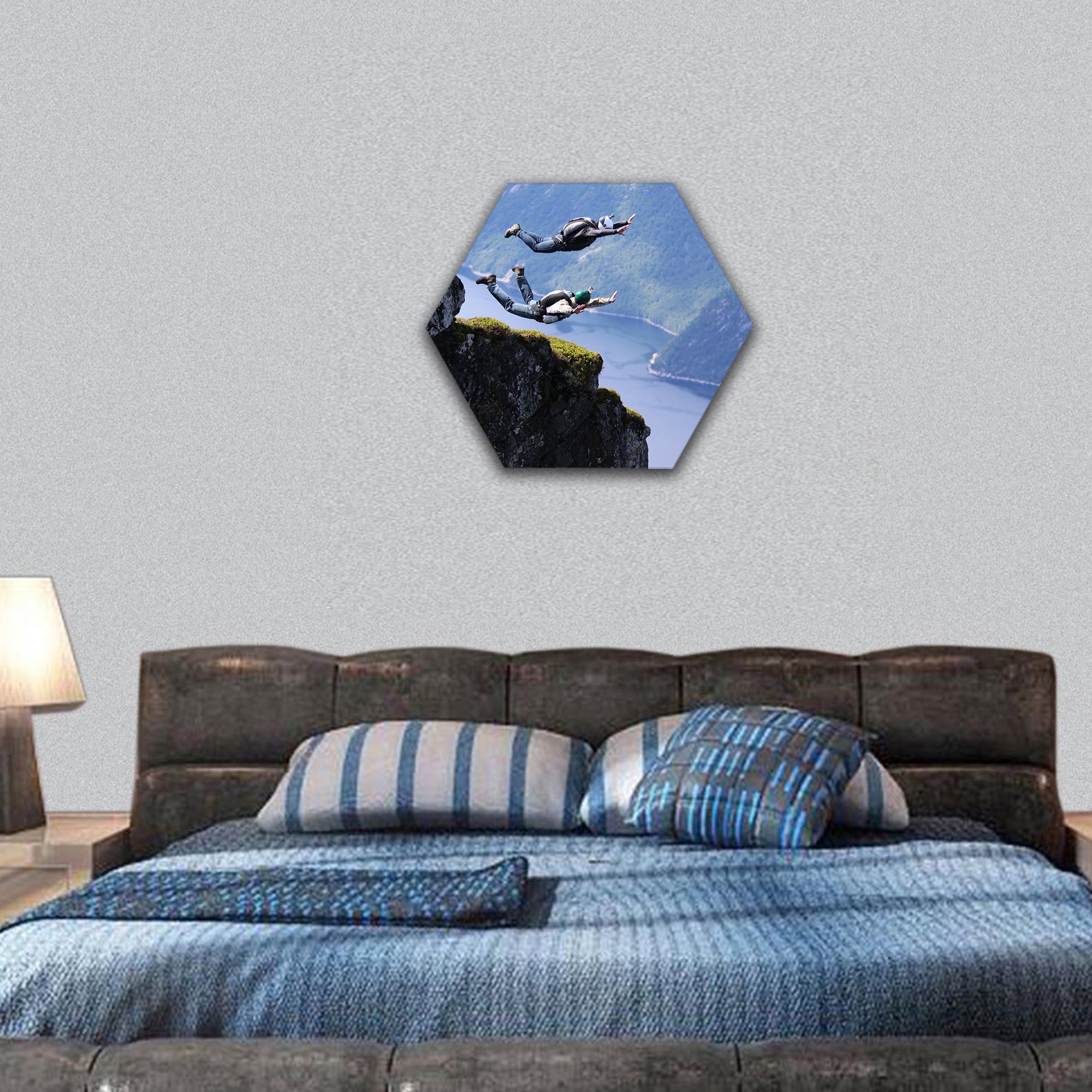 Skydiving in Norway hexagonal canvas wall art