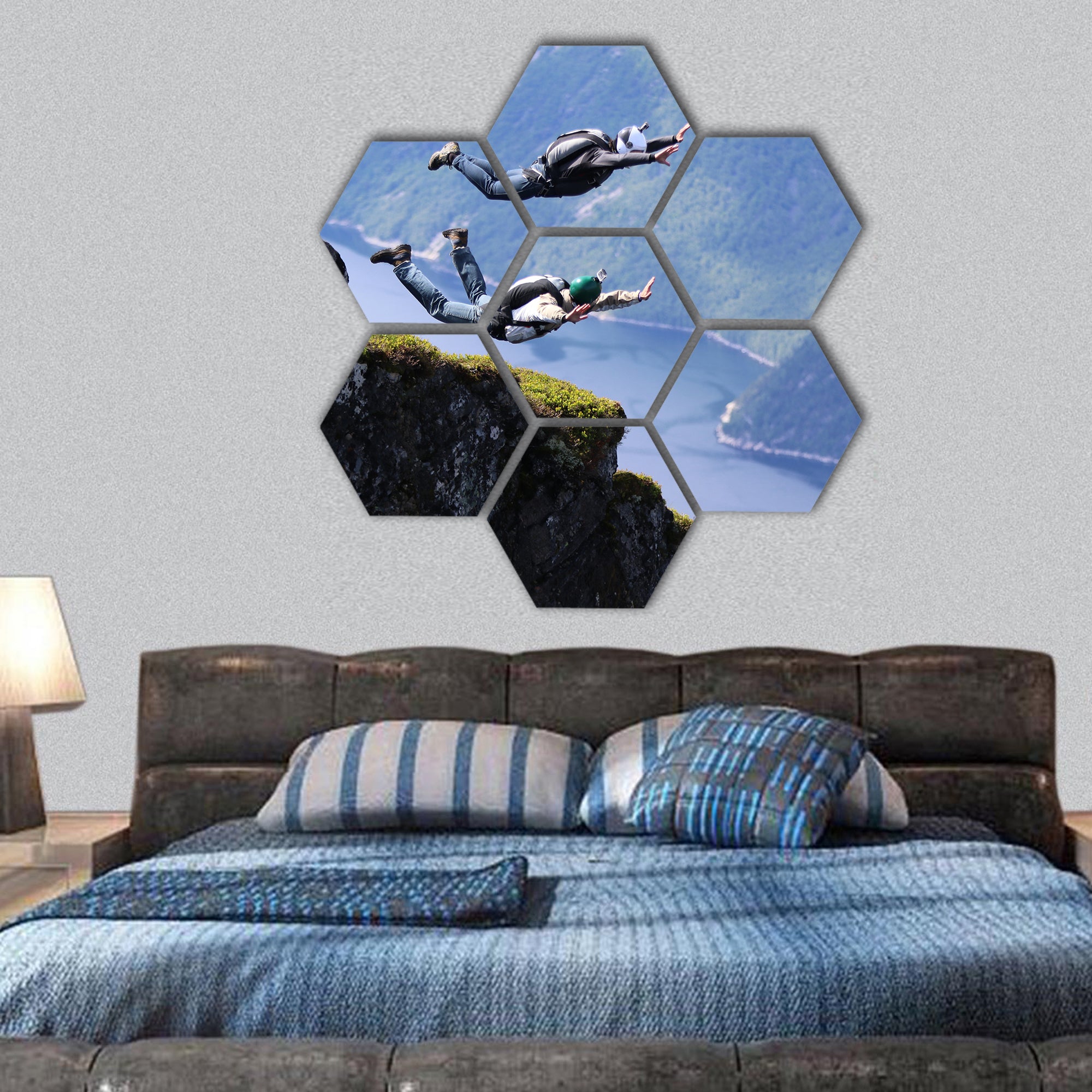 Skydiving in Norway hexagonal canvas wall art
