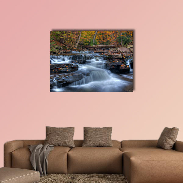 Autumn arrives at Kitchen Creek, Ricketts Glen State Park Pennsylania Multi panel canvas wall art