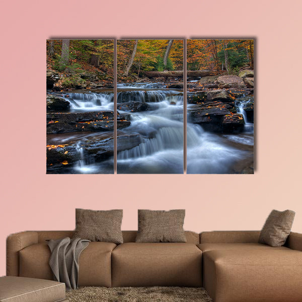 Autumn arrives at Kitchen Creek, Ricketts Glen State Park Pennsylania Multi panel canvas wall art