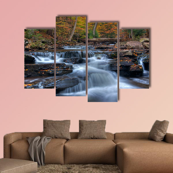 Autumn arrives at Kitchen Creek, Ricketts Glen State Park Pennsylania Multi panel canvas wall art