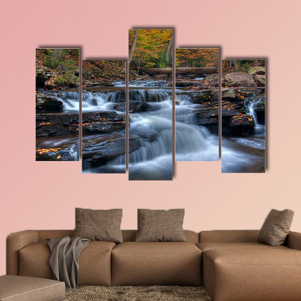 Autumn arrives at Kitchen Creek, Ricketts Glen State Park Pennsylania Multi panel canvas wall art