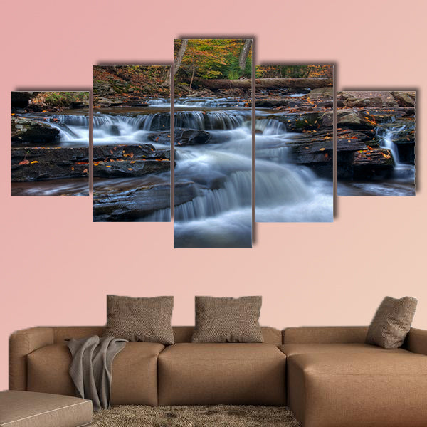 Autumn arrives at Kitchen Creek, Ricketts Glen State Park Pennsylania Multi panel canvas wall art