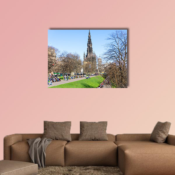 Street view of Historic Old Town Houses in Edinburgh multi panel canvas wall art
