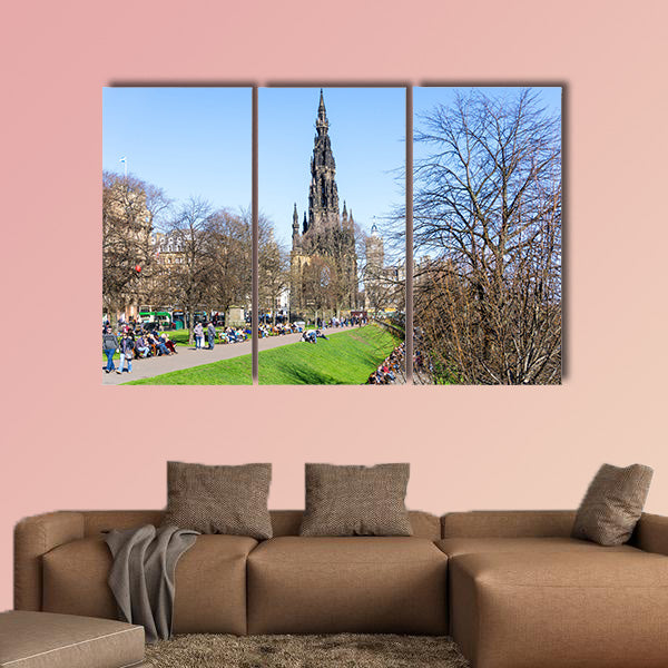Street view of Historic Old Town Houses in Edinburgh multi panel canvas wall art