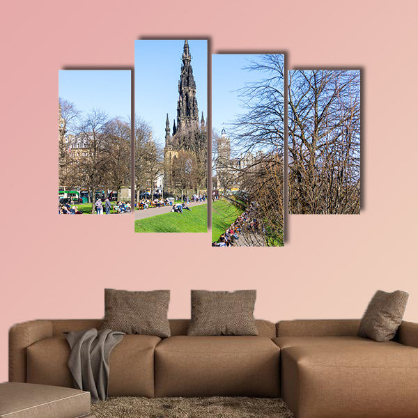 Street view of Historic Old Town Houses in Edinburgh multi panel canvas wall art