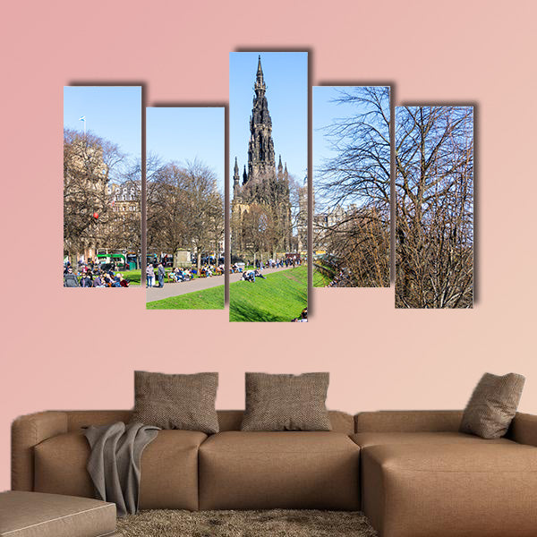 Street view of Historic Old Town Houses in Edinburgh multi panel canvas wall art