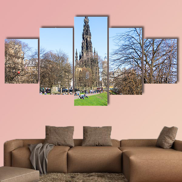 Street view of Historic Old Town Houses in Edinburgh multi panel canvas wall art