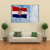 National Flag Of Croatia On A Flagpole In Front Of Blue Sky Multi Panel Canvas Wall Art