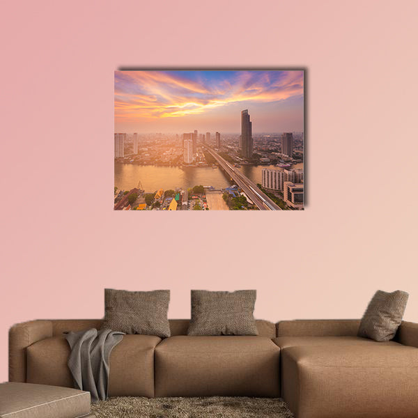 Beauty of sunset sky background over Bangkok city, Thailand wall art