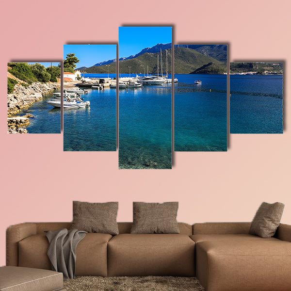 Morning view of the bay with yachts, boats and a beautiful seascape wall art