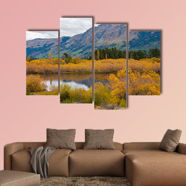 Colorful autumn leaves at Glenorchy Lake, South island of New Zealand multi panel canvas wall art