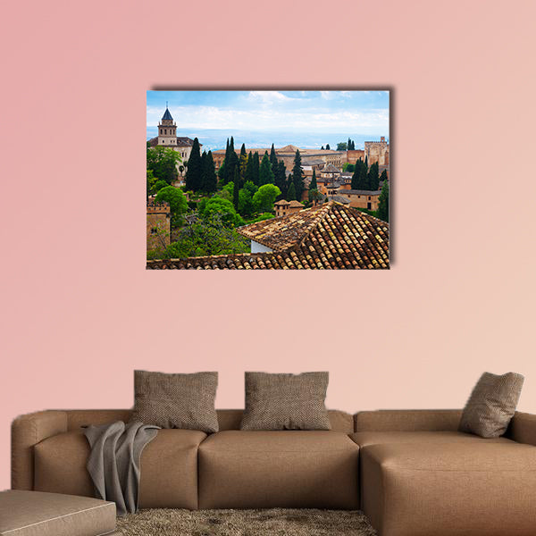 General view to Alhambra in day time. Granada, Spain Multi panel canvas wall art